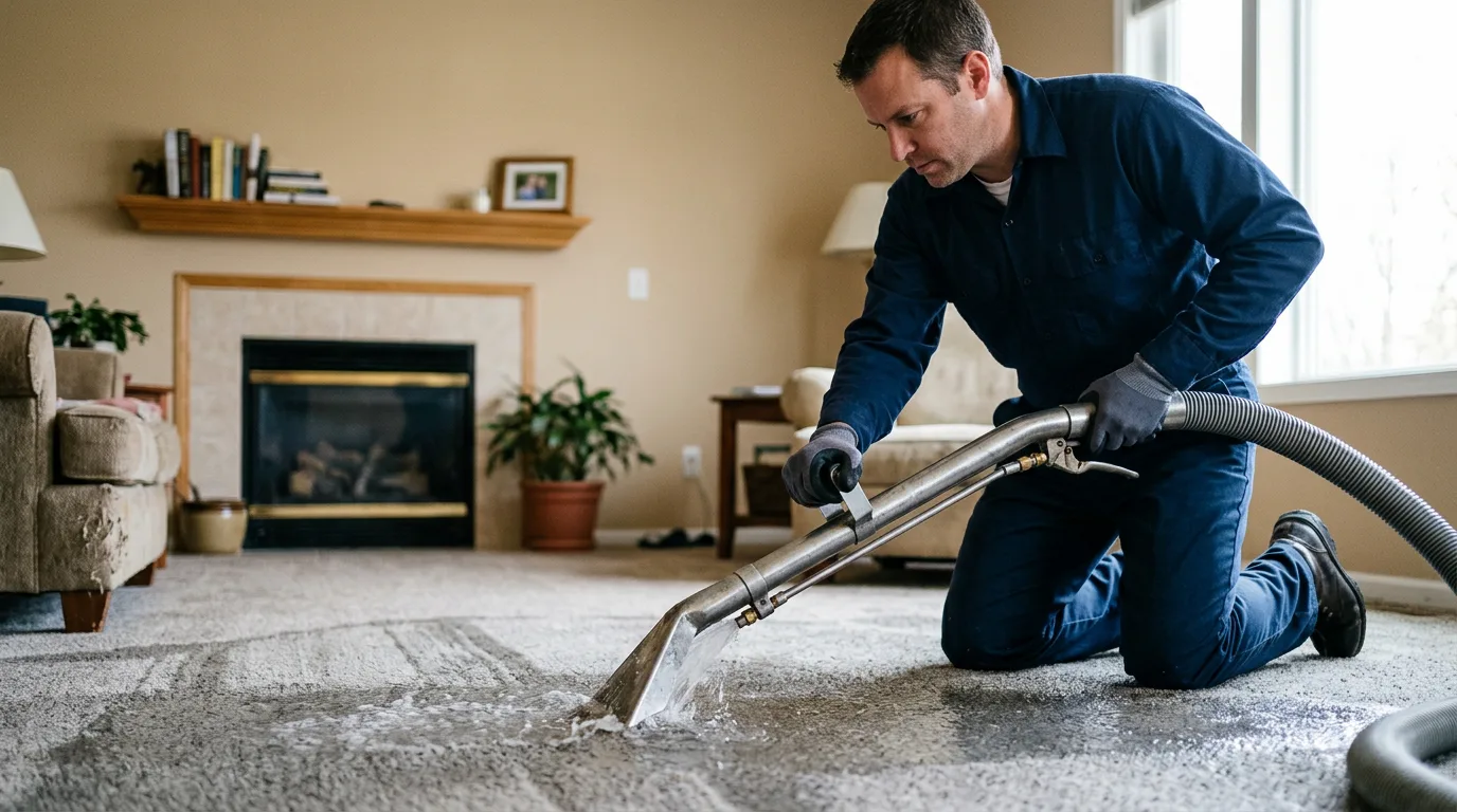 Water damage restoration technician working near Hustler, WI